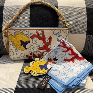 Coach fish wristlet, keychain, and scarf